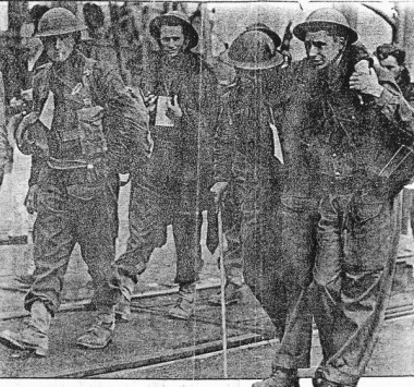 Clipping from a London newspaper preserved by one of the soldiers shown; Alec J. Harrison, second from left, was among the last soldiers to be evacuated from Dunkirk, and lived until his 80's. Photo contributed by his cousin's daughter, Linda Rowley, and more of his story can be found in the comments at the end of today's page. 
